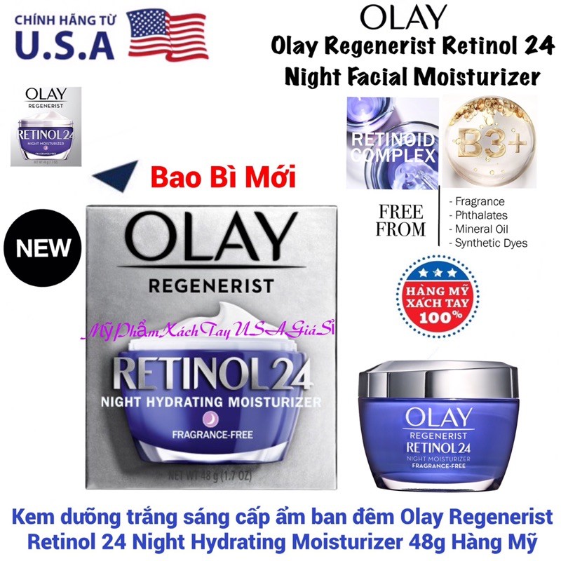 Kem trắng sáng và cấp ẩm da Olay Regenerist Retinol 24 Night Moisturizer Fragrance-Free 48g