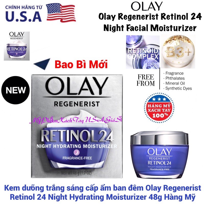 [HàngMỹ]Kem trắng sáng và cấp ẩm da Olay Regenerist Retinol 24 Night Moisturizer Fragrance-Free 48g