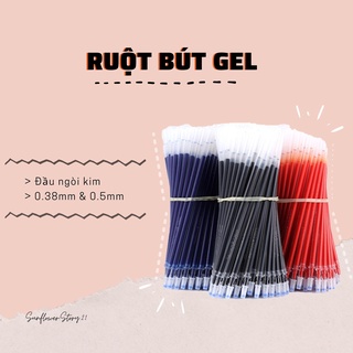 Combo 12 ruột bút bi nước đỏ, xanh, đen ruột bút gel 0.38mm/0.5mm ngòi bút kim