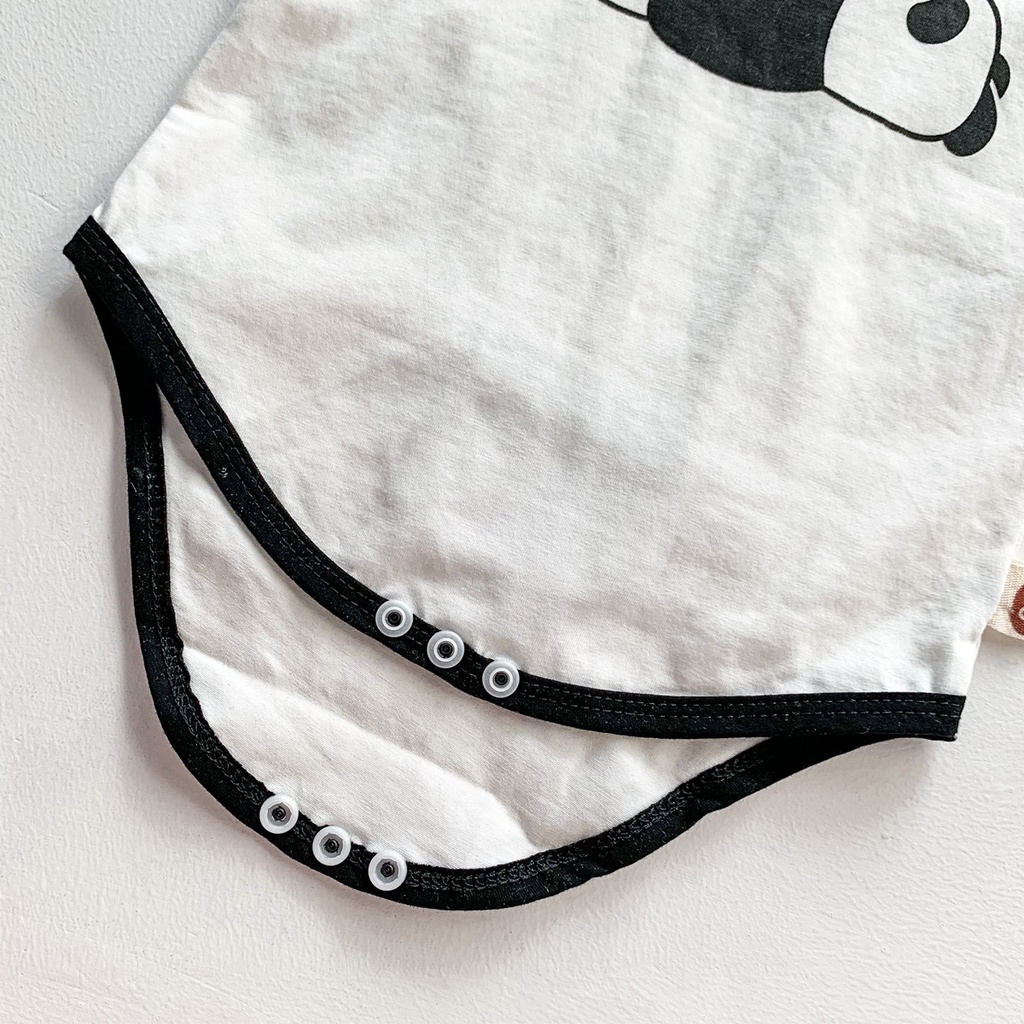 Set áo liền quần tay ngắn hình gấu trúc + mũ hình tai gấu thời trang mùa hè cho bé sơ sinh