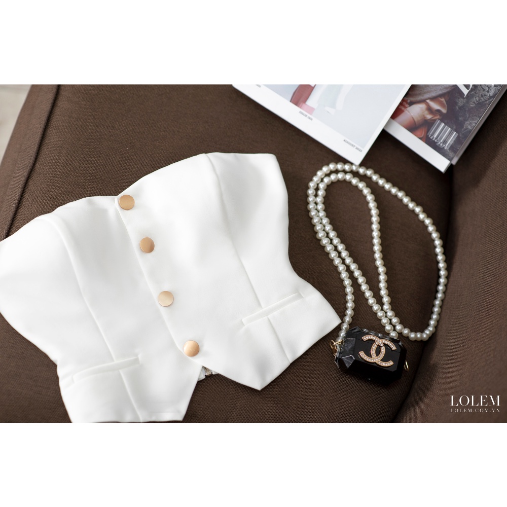 Áo cúp ngực LOLEM AK1279 phối 4 nút đồng vải chéo xước giữ form tốt