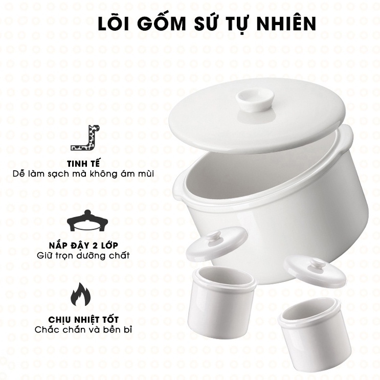 Nồi nấu cháo chậm Bear cho bé 0.8l - 1.6l 2 tầng, nồi hầm cháo cách thủy chưng yến nấu bột ăn dặm - Bản quốc tế - HAPOS