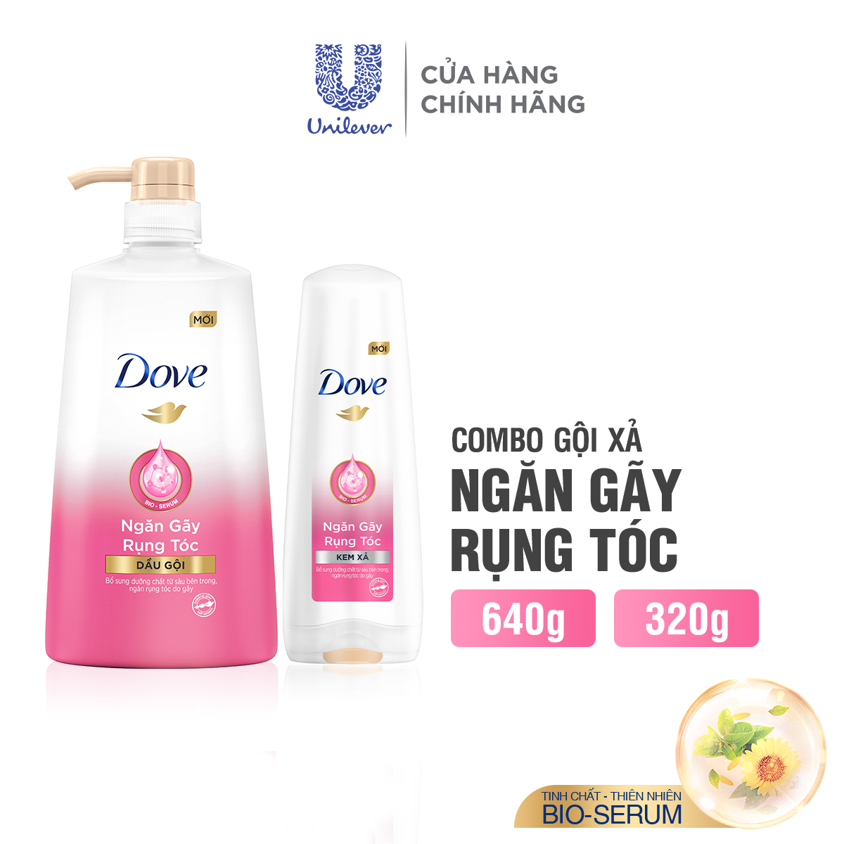 Combo Dầu gội Dove Ngăn gãy rụng tóc 640gr + Kem xả 320gr