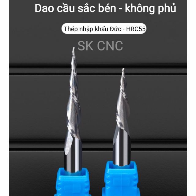 Mũi dao CNC cầu chóp HRC55 - không phủ - SK CNC SHOP