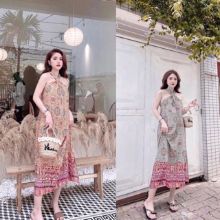 V721 Đầm Maxi Hoạ Tiết Thổ Cẩm, Chất Voan Lụa Siêu Mát, Nhẹ Nhàng, Đồ Đi Biển.