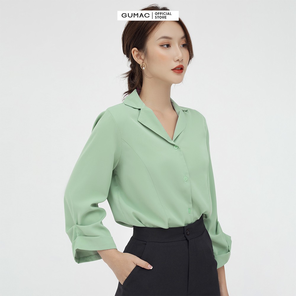 [Mã WABRGM11 giảm 10% đơn 250K] Áo sơ mi cổ ve GUMAC vải lụa cao cấp màu xanh AB531 | BigBuy360 - bigbuy360.vn