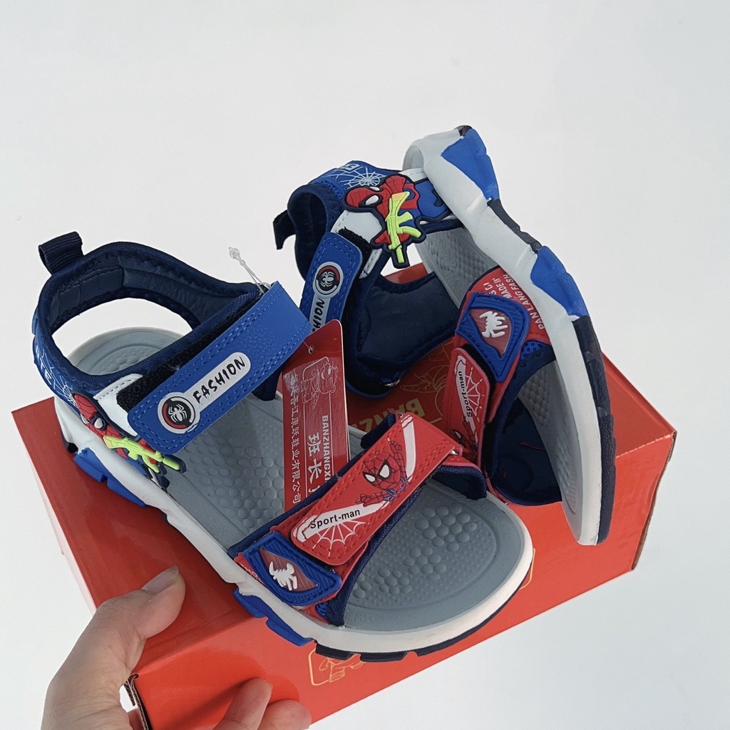 Sandal bé trai - dép quai hậu cho bé đi học siêu nhân nhện có quai dán chống trượt size lớn Babybees 6103 ( ảnh thật)