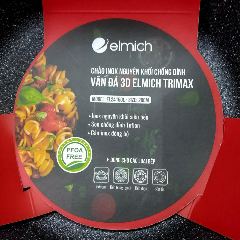Chảo Elmich inox nguyên khối chống dính vân đá sần 3D Trimax EL2415OL size 20cm sâu lòng