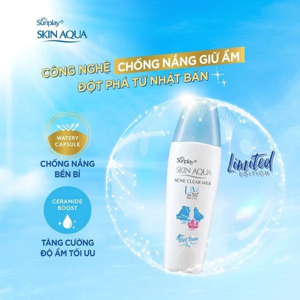 Kem chống nắng dưỡng da ngừa mụn Sunplay Skin Aqua Acne Clear Milk SPF50+, PA++++ (Nắp Xanh)