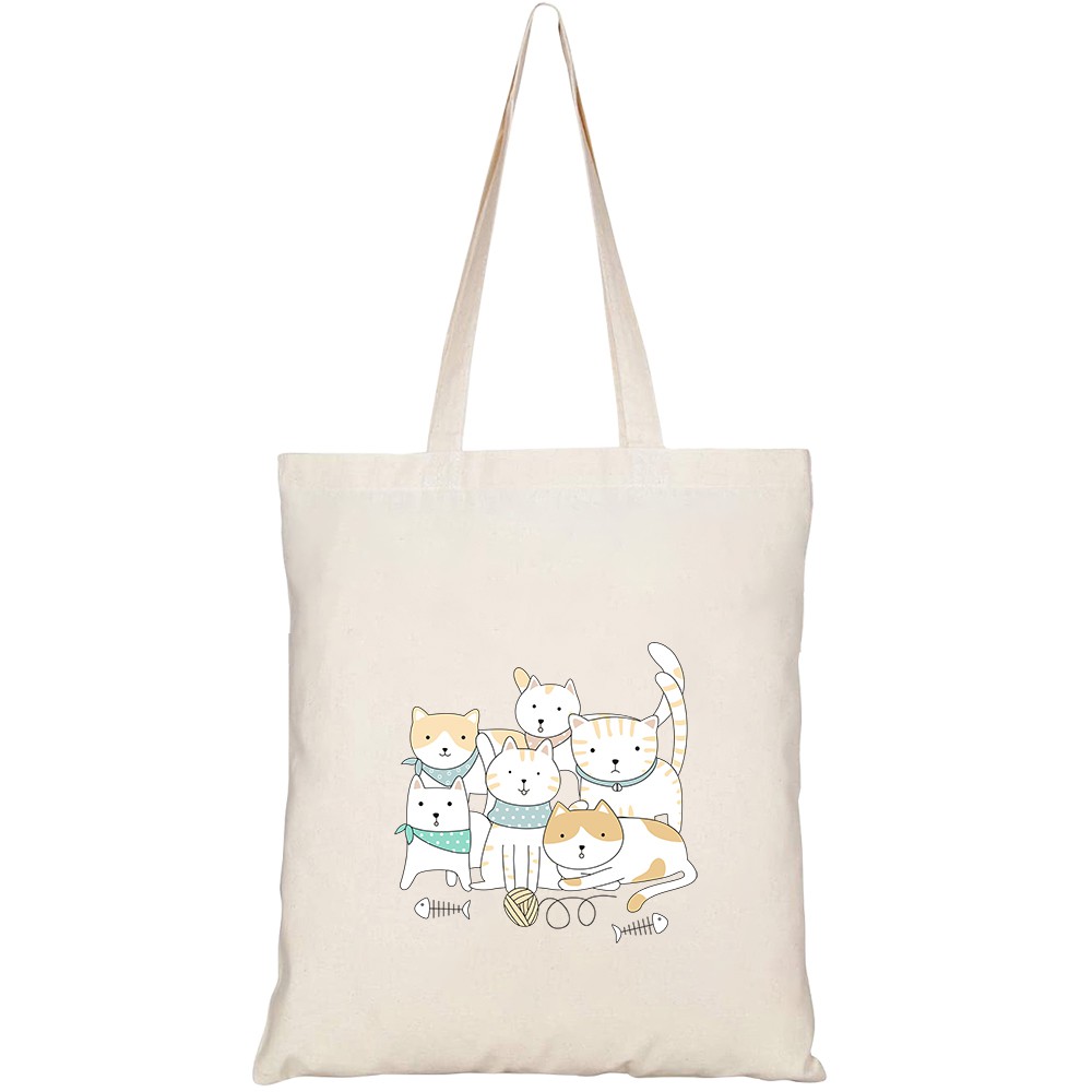 Túi vải tote canvas HTFashion in hình handdrawn cute animals cats cartoon HT166