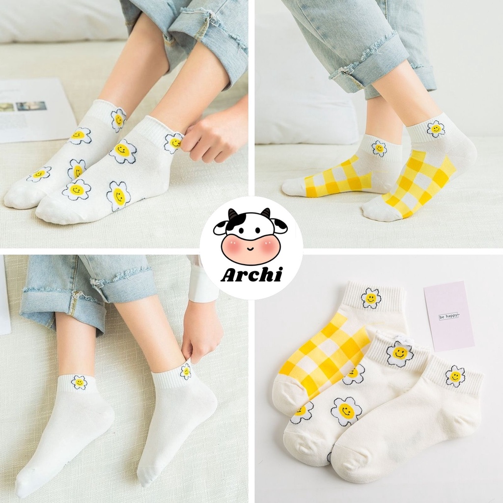 Tất nữ ngắn cổ mùa đông thêu hình hoa mặt trời