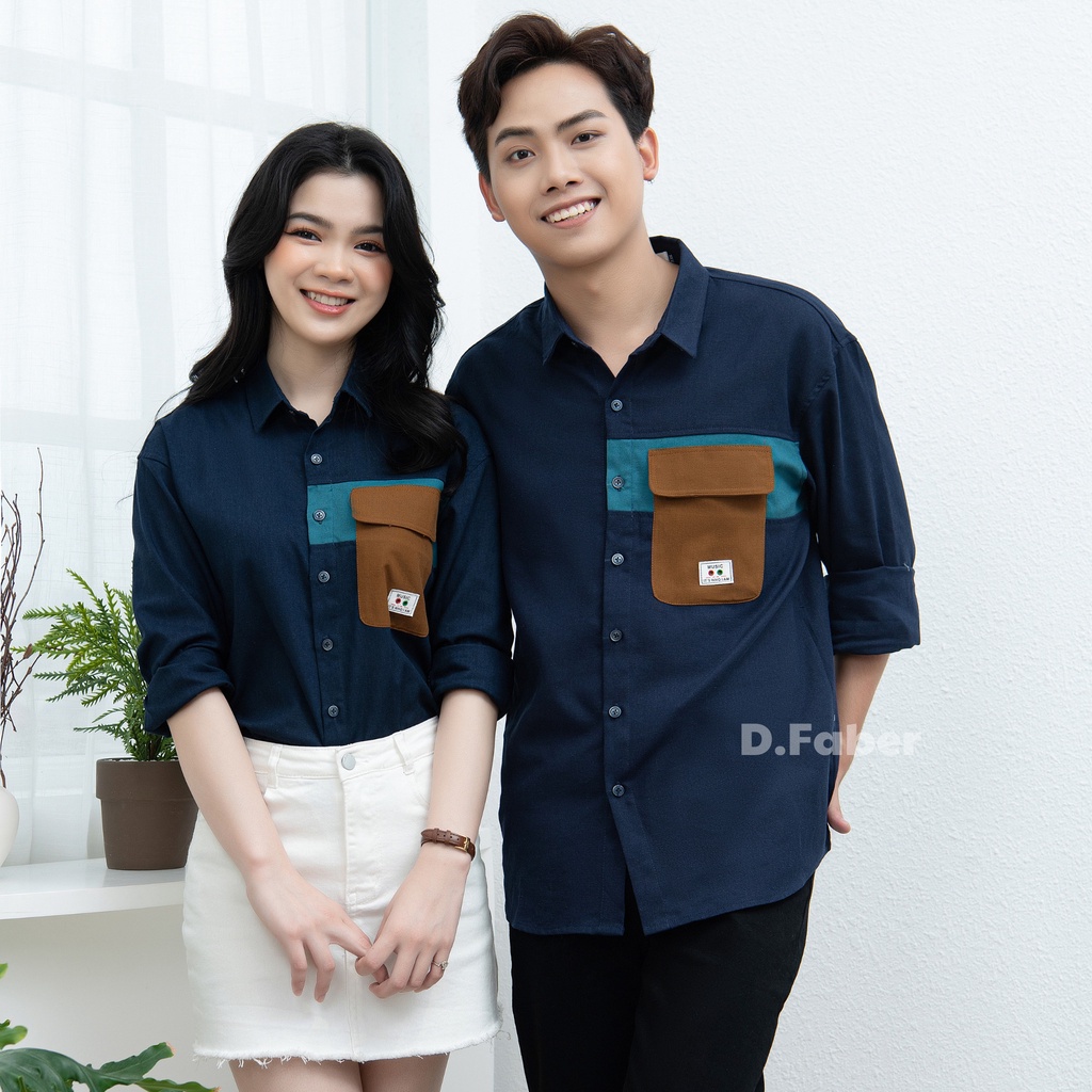 Áo sơ mi nam cổ bẻ phối túi ngực, form dáng Hàn Quốc, chất vải cotton thô pha đũi xịn