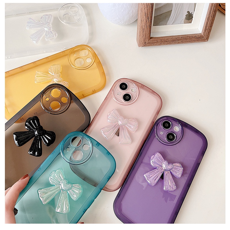 Casing Realme 11 C30 C35 C21Y C25Y 9i C17 7I C11 C15 5 5s 5i 7i 2 Pro U1 C17 C21Y C25Y Narzo 50A C1 2020 Cute Bownot Fine Hole Tpu Clear Shockproof Round Camera protection Full Phone Back Case Cover NKS 04
