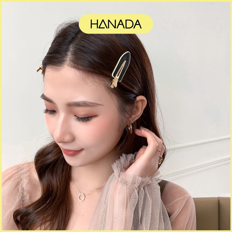 Set 2 Kẹp Mái Trắng Đen Dễ Thương Kẹp Bấm Phong Cách Hàn Quốc Hanada K10-N002