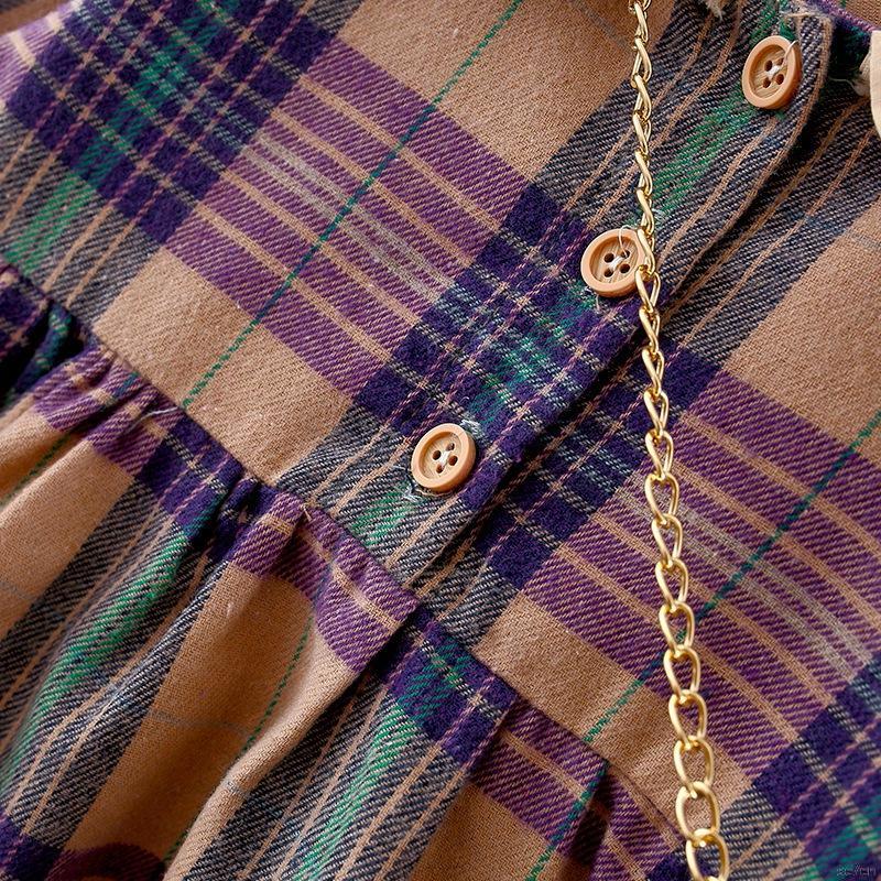 Váy ca rô tay dài đáng yêu dành cho cho bé gái từ 0-4 tuổI