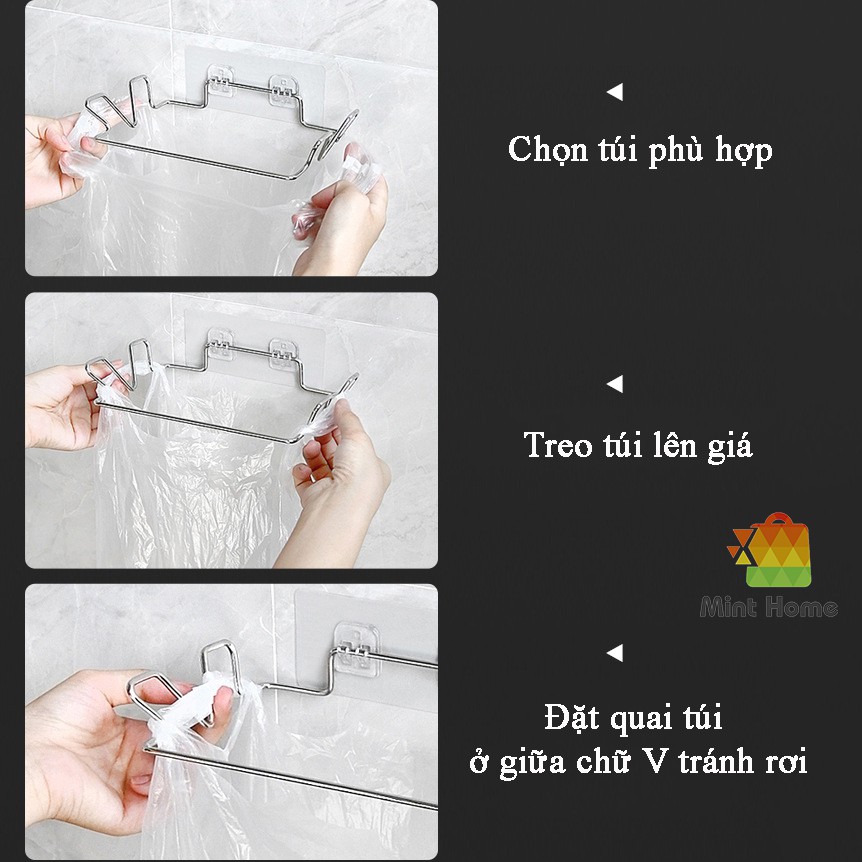 Khung/giá/móc treo túi đựng rác có quai tự phân hủy sinh học, khăn, đồ, thùng rác dán tường chịu lực inox 304 đa năng