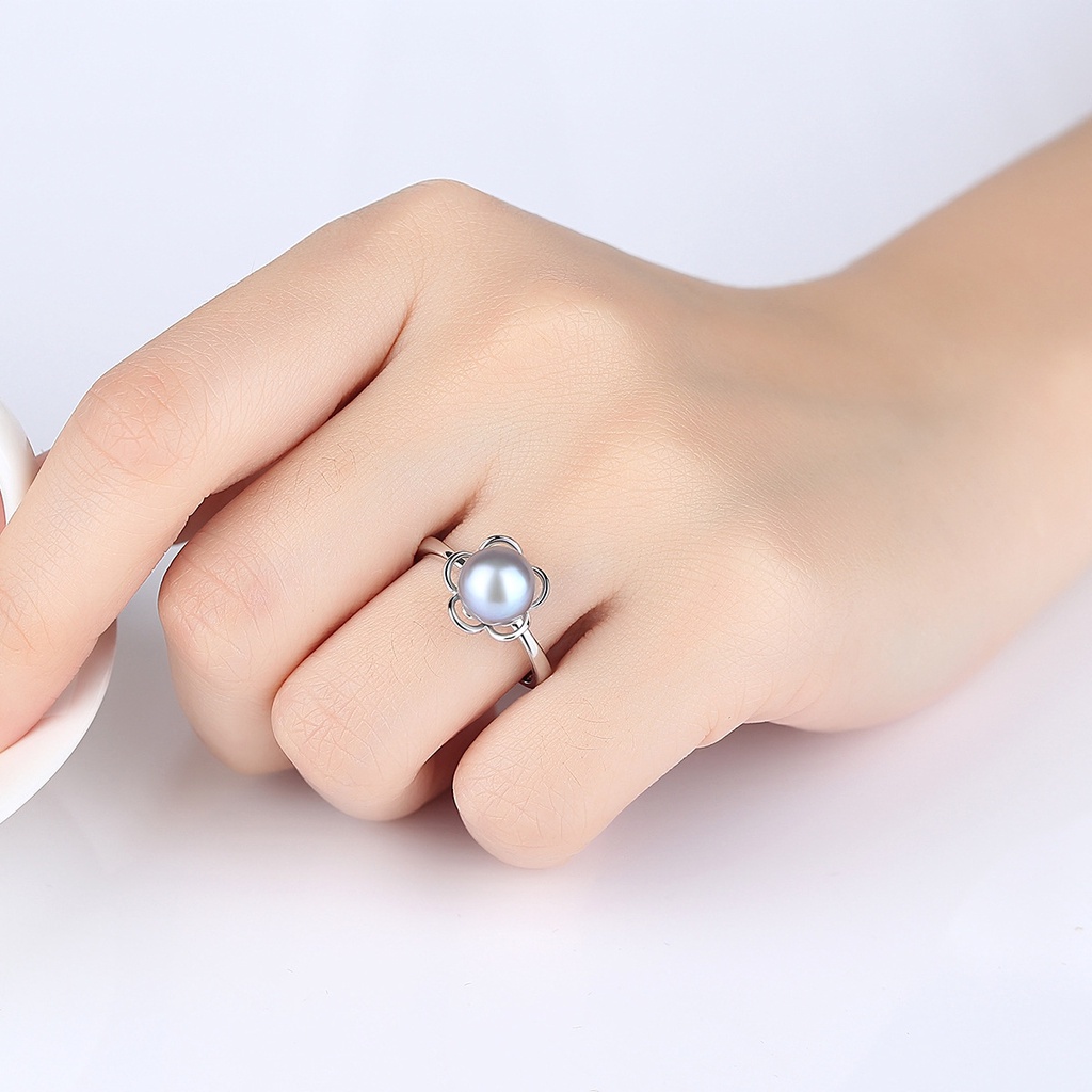 Nhẫn nữ bạc s925 bông hoa 6 cánh ngoc trai nuôi nước ngọt màu đen huyền bí - N2679 - Bảo ngọc Jewelry