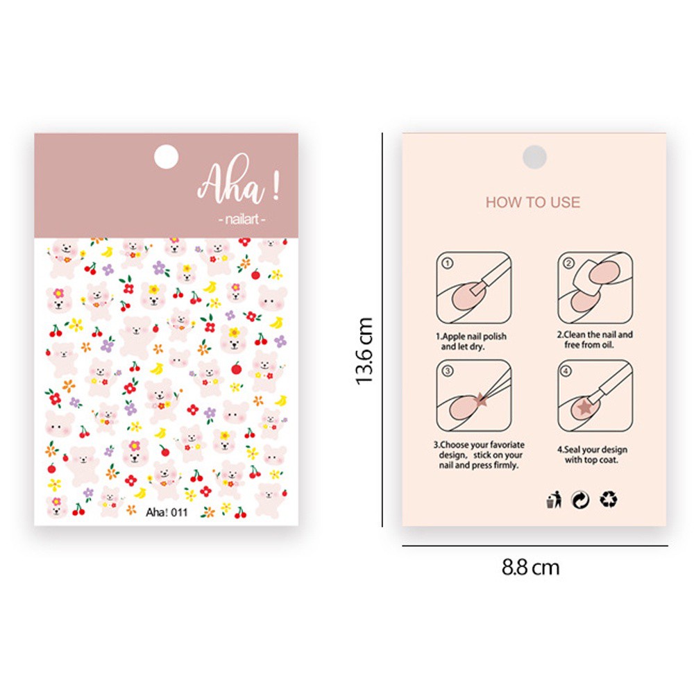 [Hàng mới về] Miếng Dán Trang Trí Móng Tay Họa Tiết Hoa / Gấu Hoạt Hình Dễ Thương Diy