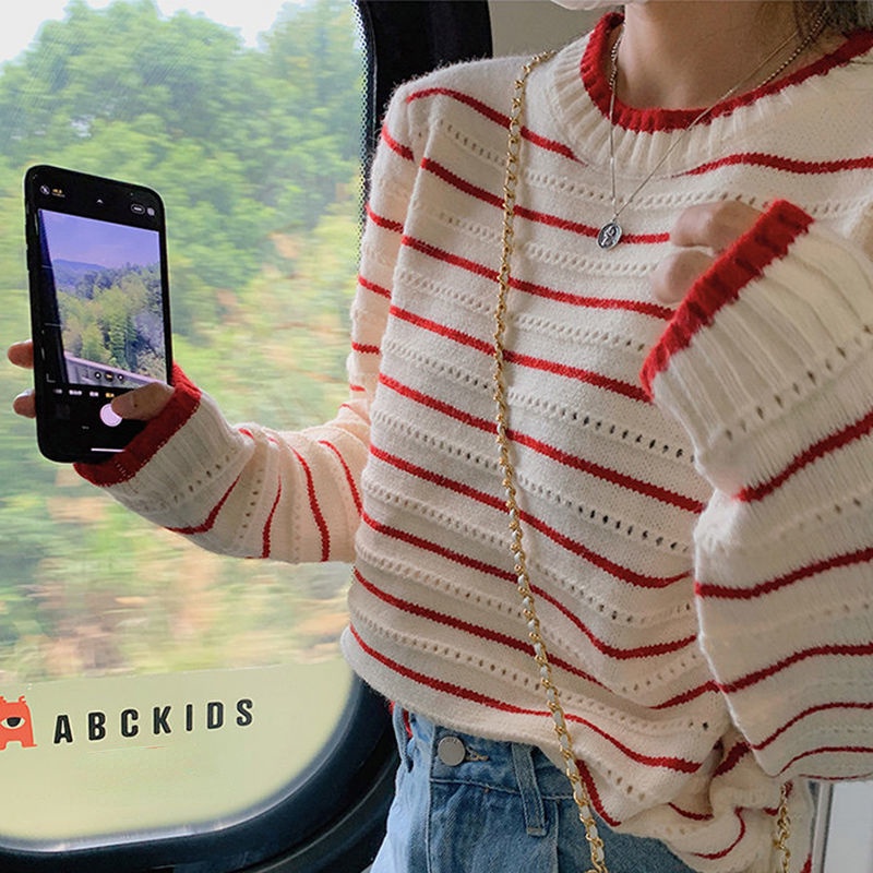 Áo Sweater Cổ Tròn Họa Tiết Kẻ Sọc Thời Trang Mới 2023 Cho Nữ111110