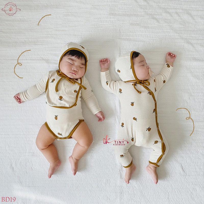 Bộ bodysuit dài tay, bộ đồ liền thân dài tay thu đông họa tiết quả lê cho bé trai, bé gái từ 5-13kg