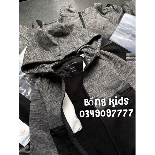 Bộ Nỉ Kéo Khoá Hoodie Bé Trai Muối Tiêu/Đen PR