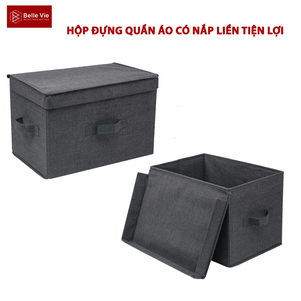 Hộp Vải Đựng Quần Áo Nắp Liền BELLEVIE Hộp Đựng Đồ Đa Năng Có Nắp Gắn Liền Với Hộp Tiện Lợi HVNL