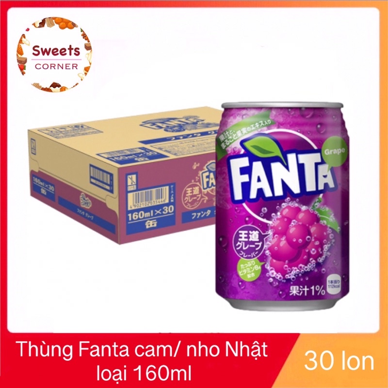 Thùng 30 lon Fanta nhật 2 vị nho/cam 160ml