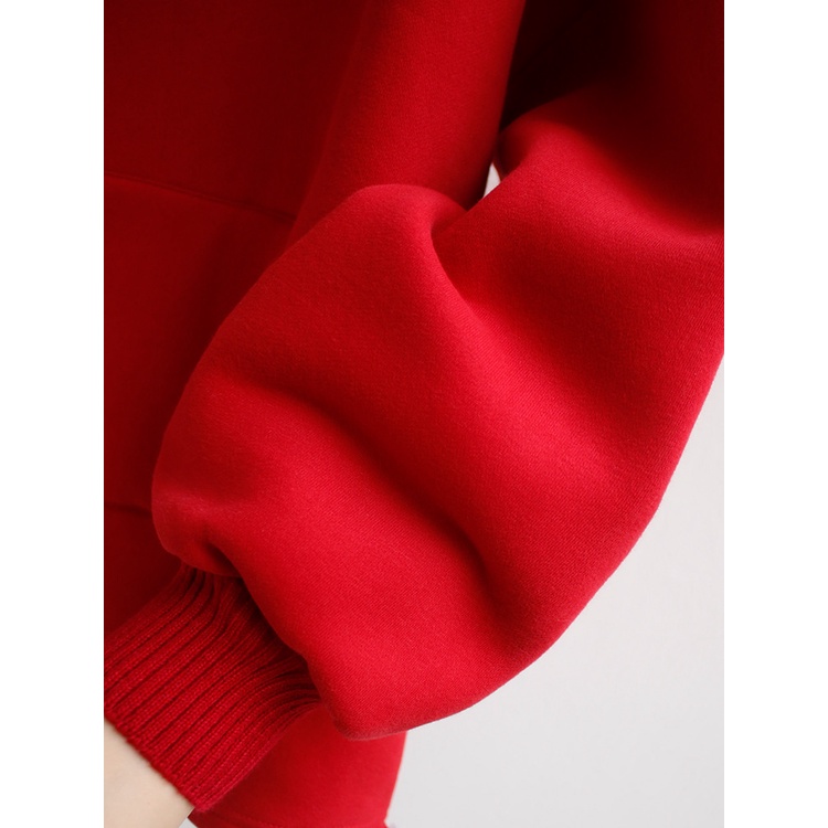 Áo sweater nhung cổ cao dáng rộng phối dây rút thời trang mùa xuân cho nữ