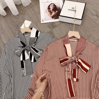 Sơ mi kẻ zic nơ lụa dior siêu hot