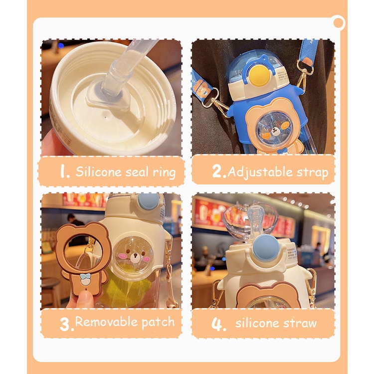 Bình Nước Nhựa Dung Tích Lớn 720ml In Hình Gấu Hoạt Hình Dễ Thương