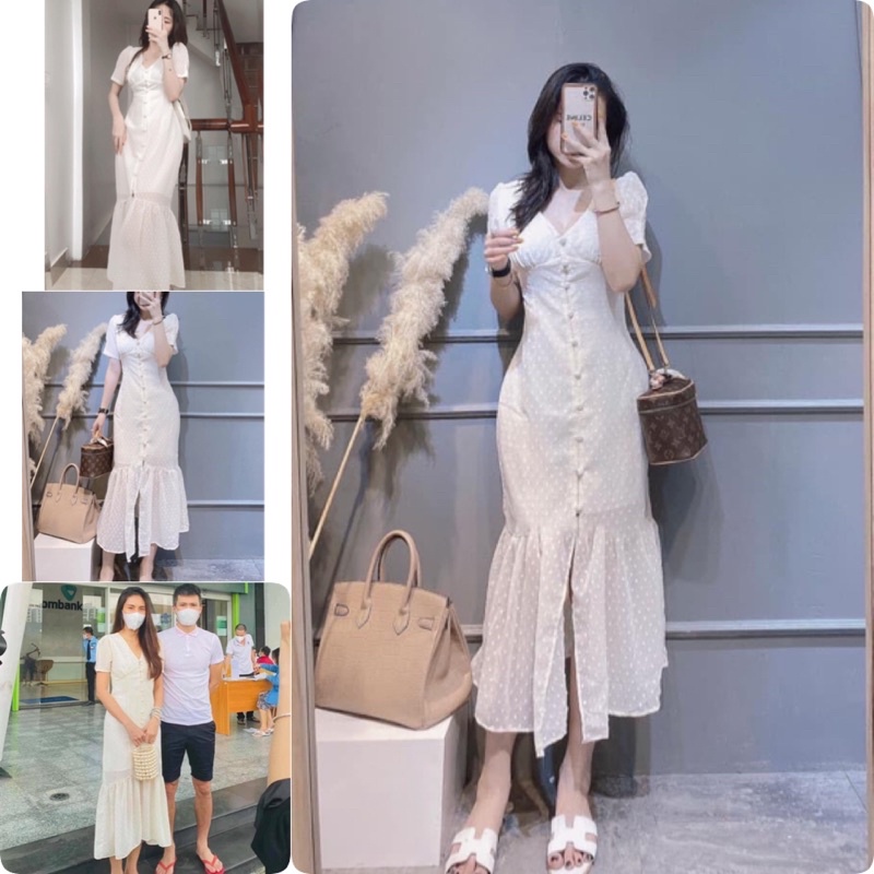 MAXI TRẮNG PHỐI NÚT ĐUÔI CÁ THUỶ TIÊN HÀNG CHUẨN TẠI KHO SỈ GIÁ TỐT