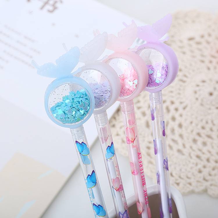 Bút ký tên đính kim sa hình bướm dễ thương tùy chọn màu sắc cho học sinh