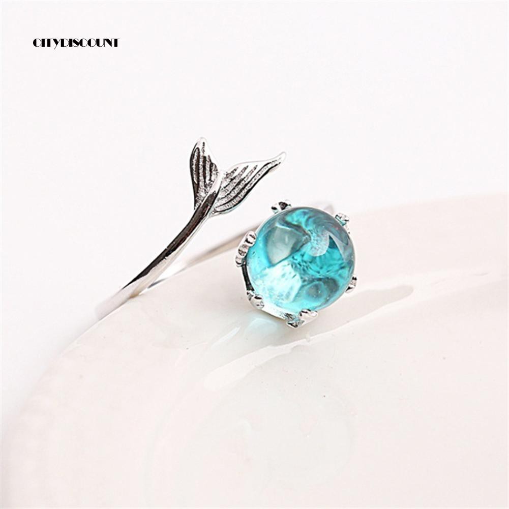 Ct CT Chất Lượng Cao Tiện Lợi Dễ Sử Dụng✲Nhẫn Hở Hình Đuôi Nàng Tiên Cá Đính Đá Màu Xanh Dương Có Thể Điều Chỉnh Kích Cỡ