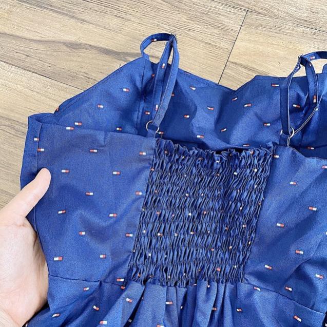 Đầm hai dây chấm bi trắng - váy ôm xoè nhẹ Tomy Dress chất vải lenin dày dặn có mút ngực dây sau lưng bo chun co giãn !