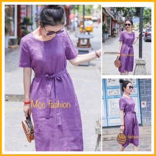 Váy linen dáng suông nhún vai tay ngắn đủ size S đến XL 44-63kg