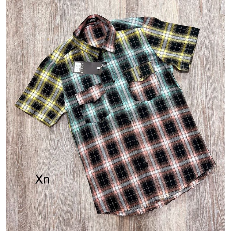 Áo sơ mi bbr nam cộc tay ngắn loang màu rách gấu 2 túi ngực chất liệu cotton không phai màu hay xù lông