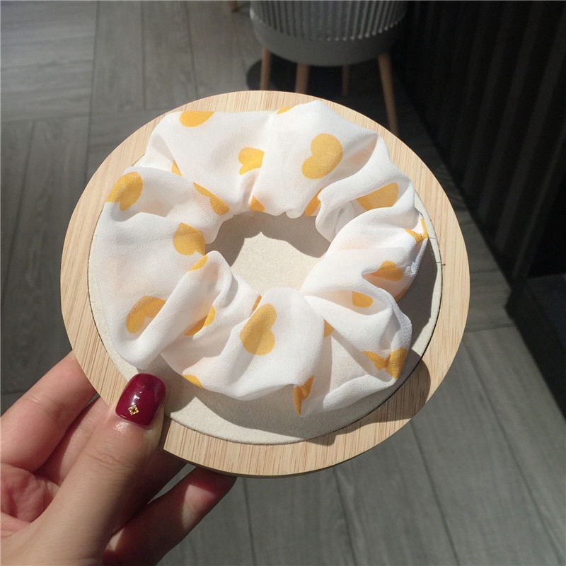 Dây Cột Tóc Scrunchies 5 Màu In Họa Tiết Trái Tim Cho Nữ