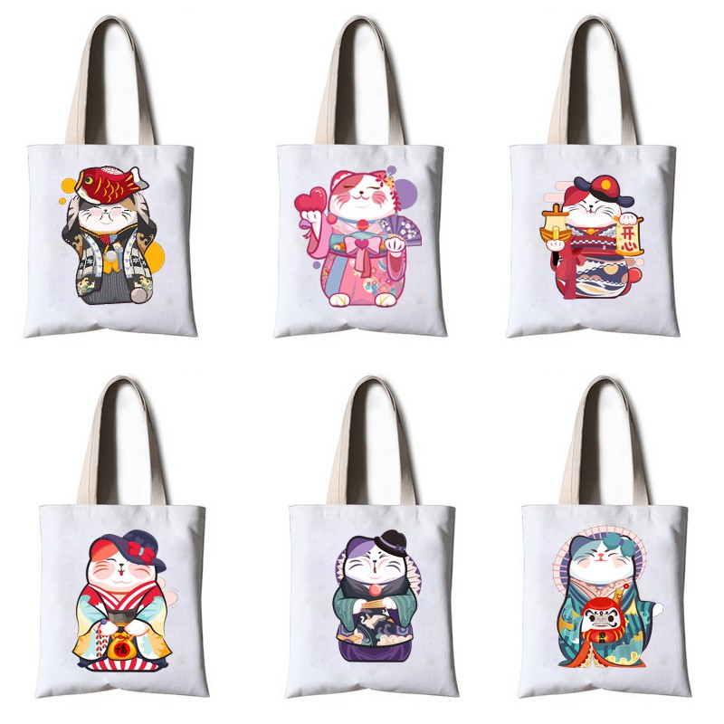 Túi tote mèo may mắn túi tote maneki neko thần tượng TT25 hoạt hình