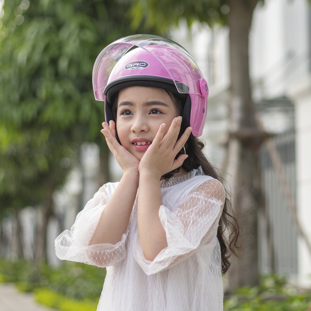 Mũ bảo hiểm trẻ em 3/4 đầu có kính GRO chính hãng - Phù hợp với bé từ 3 đến 5 tuổi