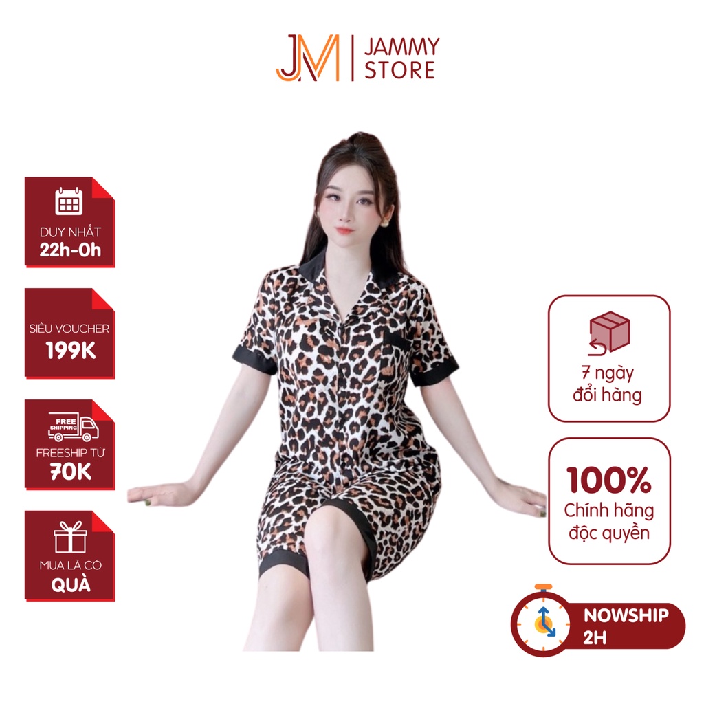 Đồ Ngủ Cộc Lửng Cho Nữ Jammy Set Đồ Bộ Mặc Nhà Quần Dài Lụa Mango Họa Tiết Da Beo Cao Cấp M18