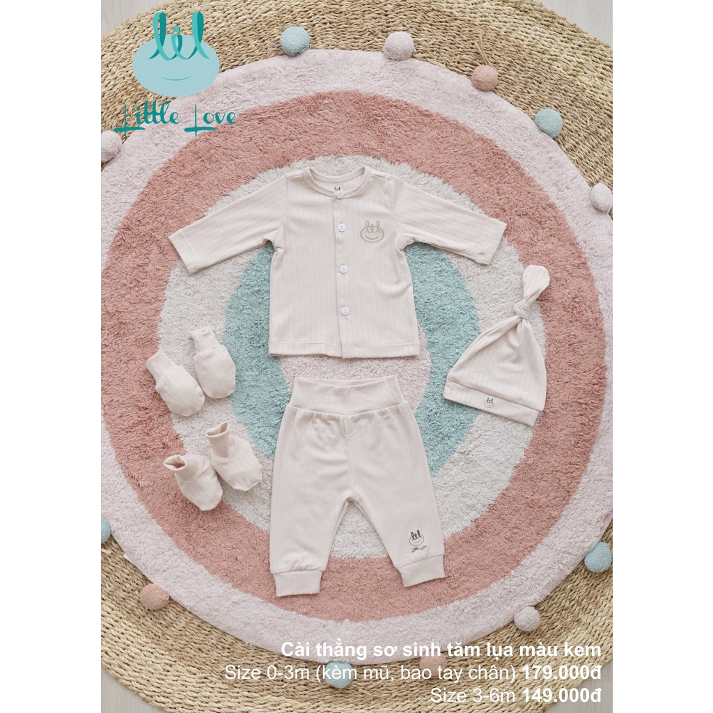 Bộ quần áo dài tay cài thẳng chất vải tăm lụa cho trẻ từ 0-6m little love