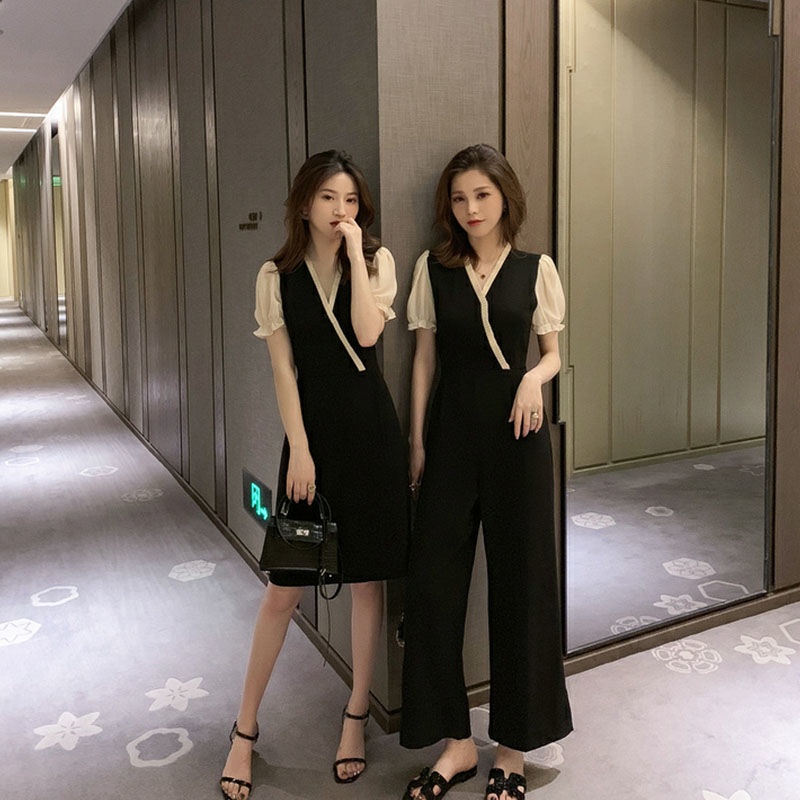 Bộ Áo Quần Ống Rộng Màu Đen Phong Cách Pháp Thời Trang Cho Nữ