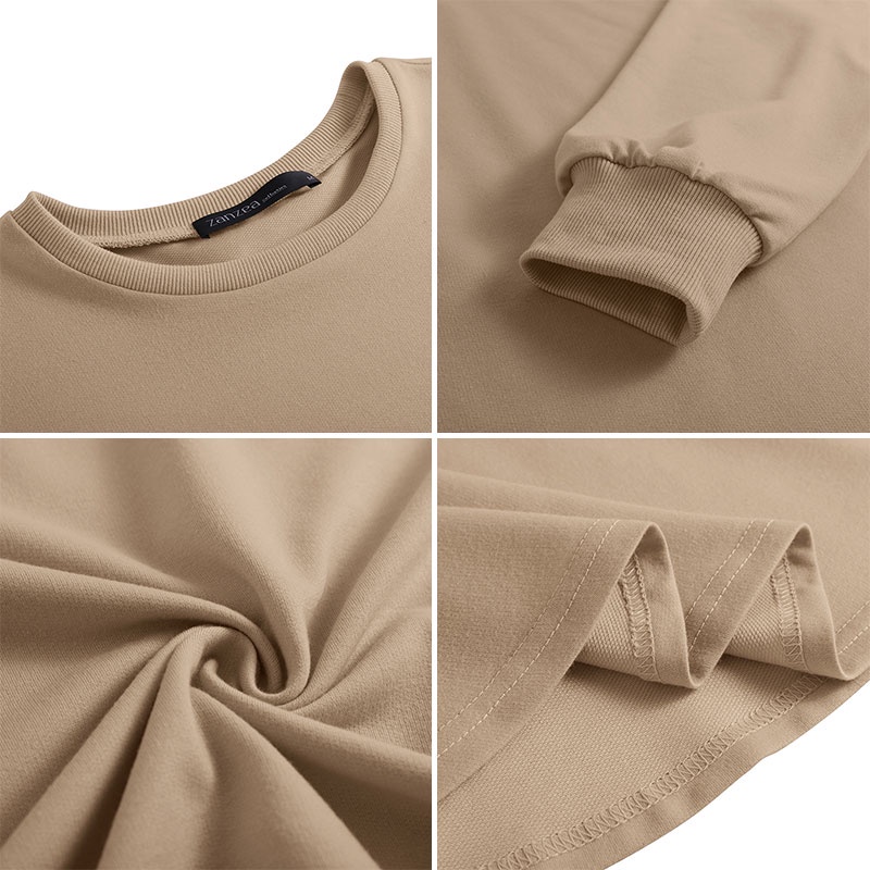 Đầm ZANZEA cổ tròn tay dài phối bèo kiểu dáng rộng rãi cho nữ