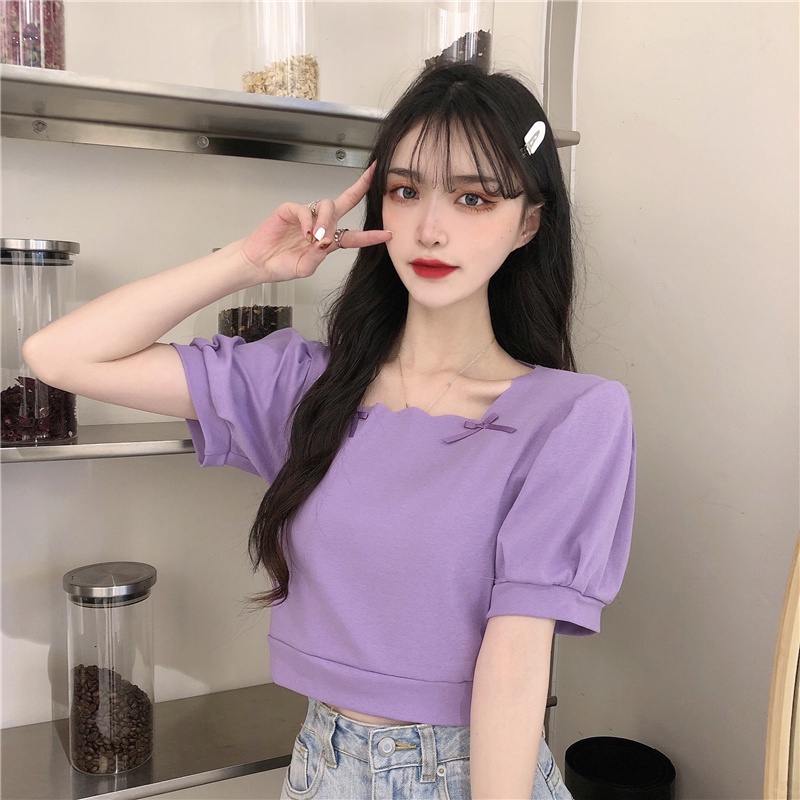 Áo thun ZHELIHANGFEI tay ngắn cổ vuông dáng rộng đơn giản thời trang mùa hè 2022 dành cho nữ