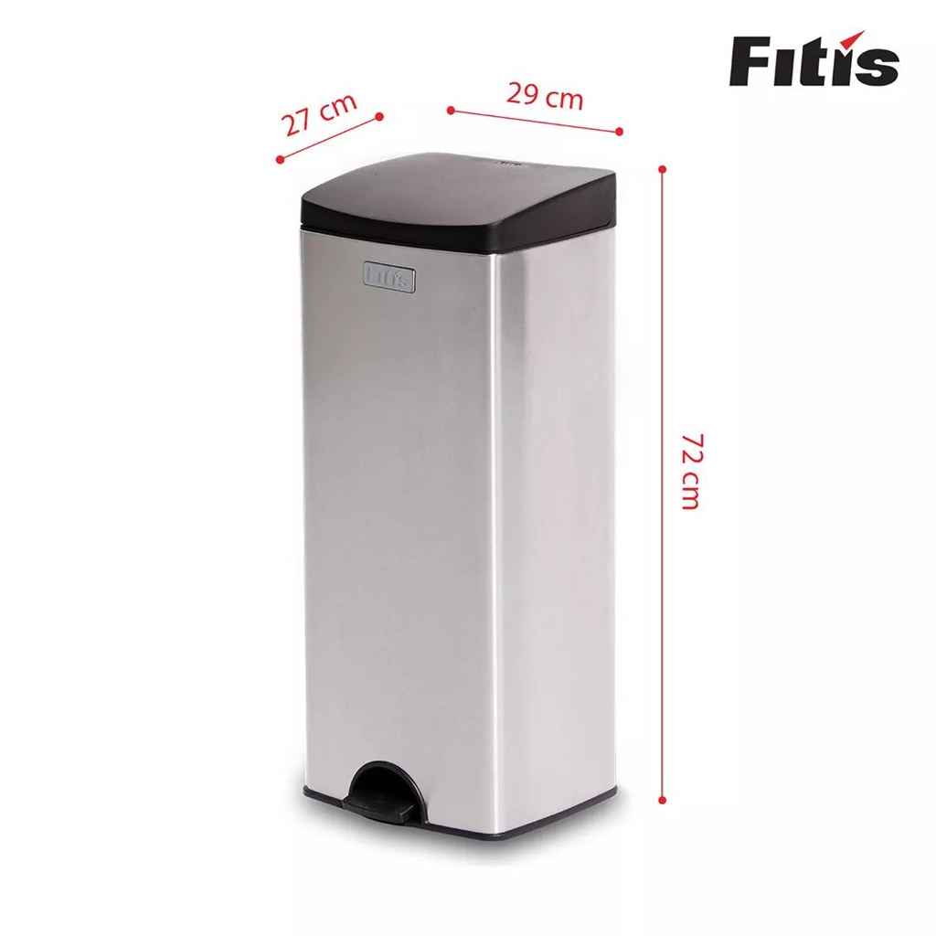 Thùng rác inox FITIS đạp vuông lớn dùng trong nhà bếp phòng khách văn phòng thùng rác inox 22l đạp chân