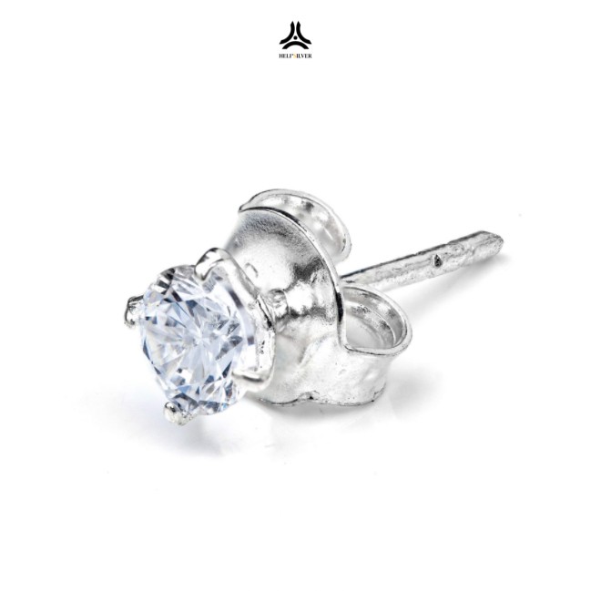 Bông tai bạc đính đá HeliSilver Tiny Diamond S925 - Khuyên tai nụ nhiều size phong cách unisex