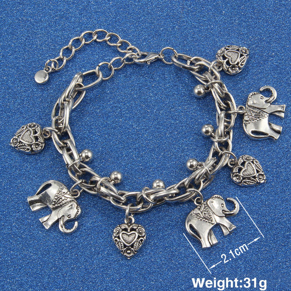 2021 new love retro silver elephant anklet