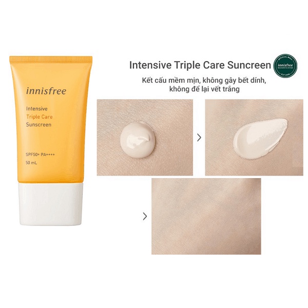 [Chính Hãng] Kem Chống Nắng Innisfree Intensive Triple Care Sunscreen SPF50+ Pa++++ 50ml Lâu Trôi Làm Sáng Da | BigBuy360 - bigbuy360.vn