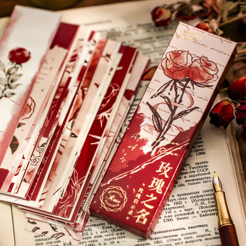 CHOOKEY Hộp 30 Thẻ Giấy Đánh Dấu Trang Sách Hình Hoa Hồng Sáng Tạo