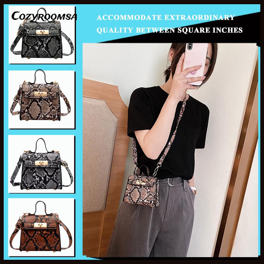 Retro Women Snake Pattern Mini Square Top-handle Handbag Flap Shoulder Bag